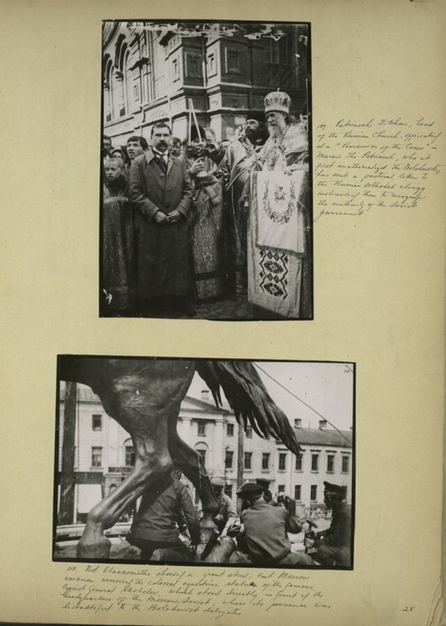 Патриарх Тихон. Внизу-Снос памятника генералу Скобелеву в Москве.