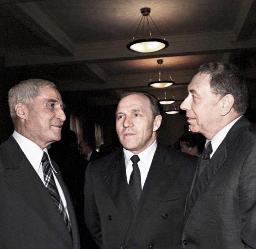 Константин Симонов, Михаил Ульянов и Анатолий Папанов, 1976 г.