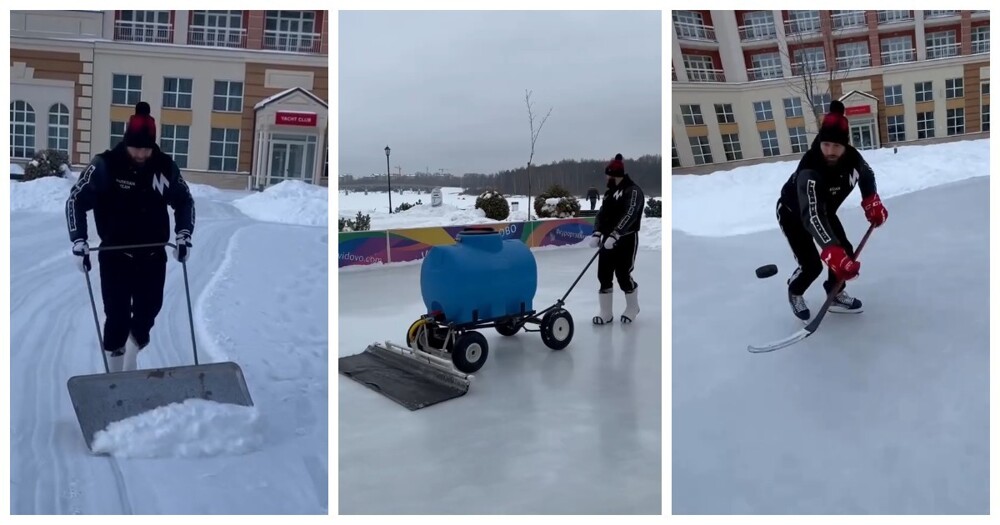 Когда очень хочется поиграть в хоккей — каток появляется во дворе