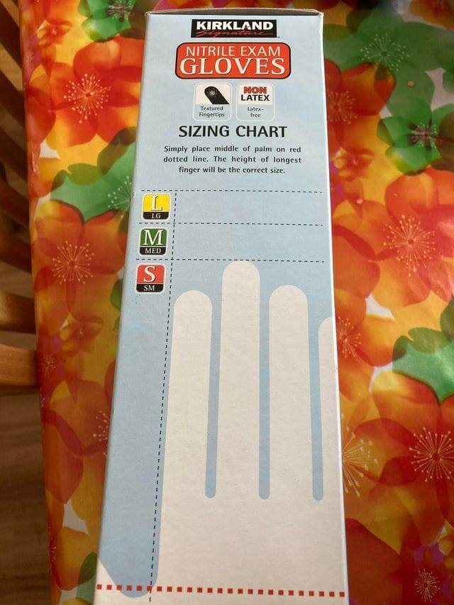 2. Таблица размеров перчаток, напечатанная прямо на коробке