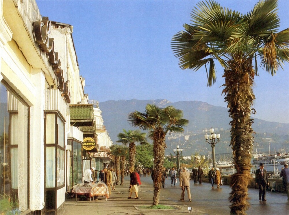 А это - главный крымский курорт, прекрасная Ялта, пальмы, набережная, всё красиво.
