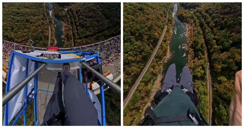 Прыжок с одного из самых высоких автомобильных мостов в США