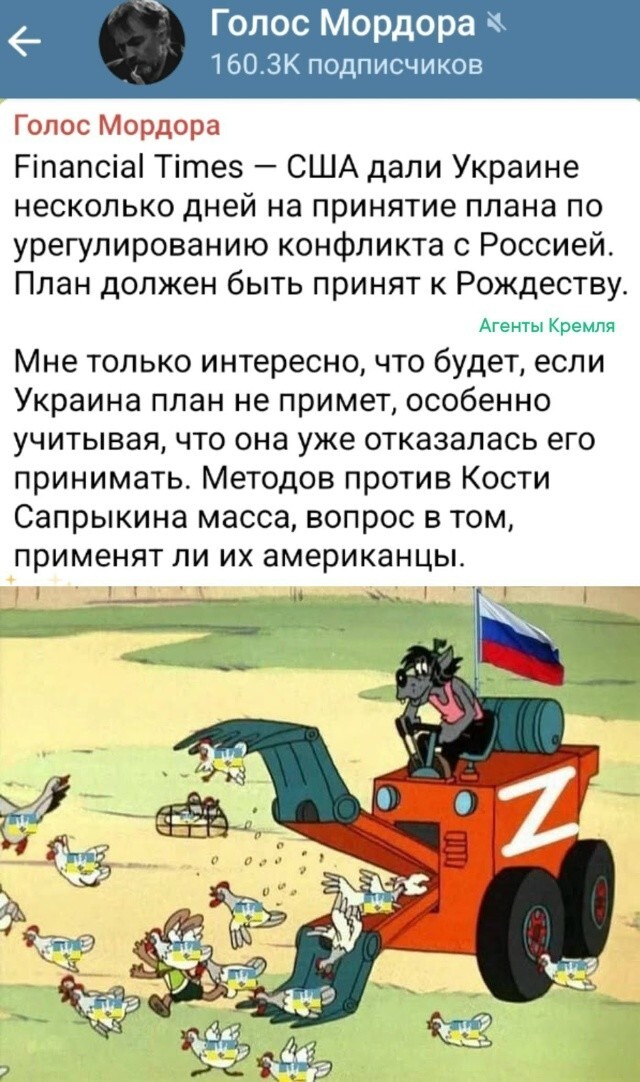 Если бывшая Украина план не примет, то СВО продолжится до полного его принятия по факту