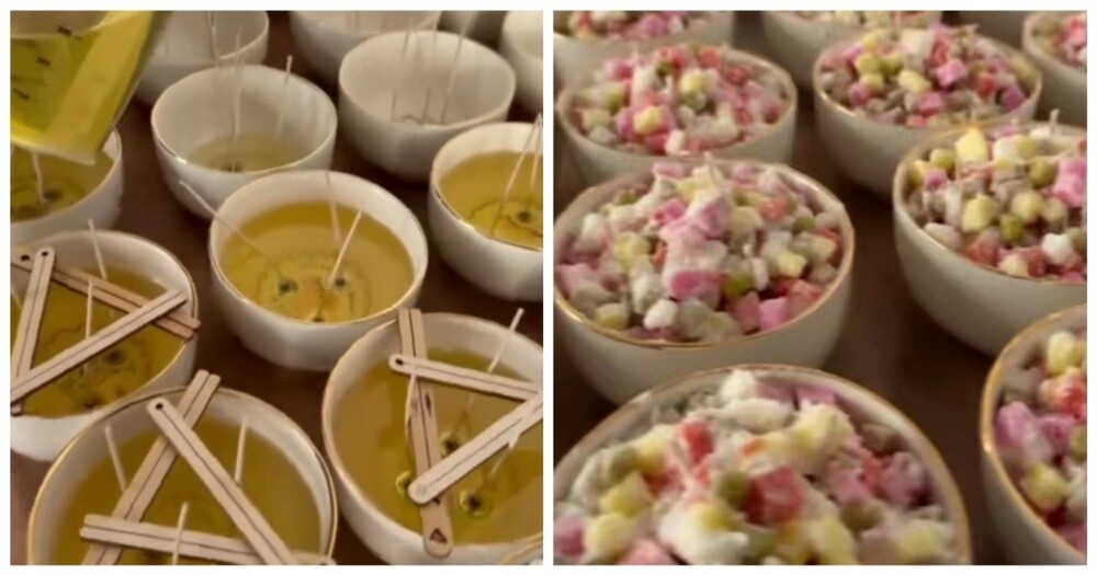 Свечи в виде салата Оливье