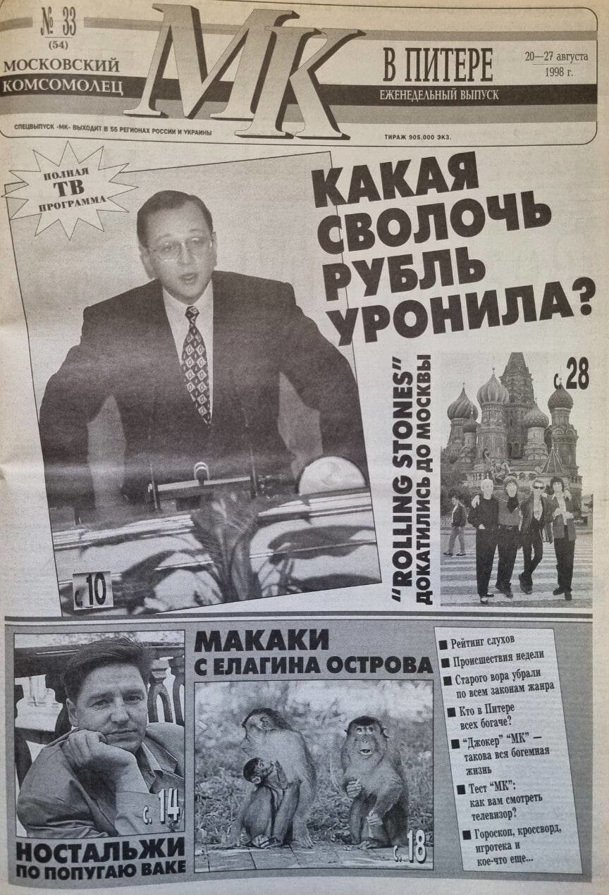 Реакция СМИ после объявления дефолта. 1998. 
