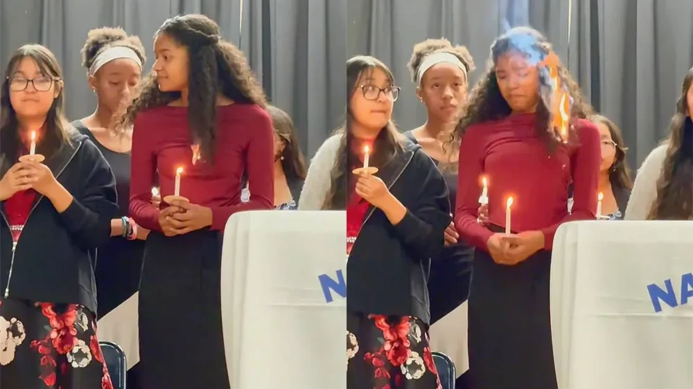 У школьницы загорелись волосы на сцене