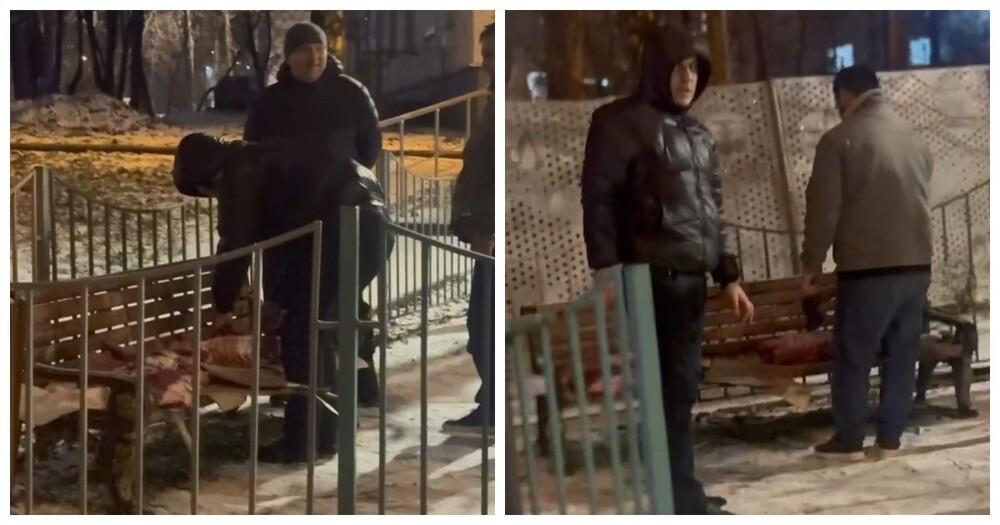 В Москве мигранты разделывали тушу на детской площадке
