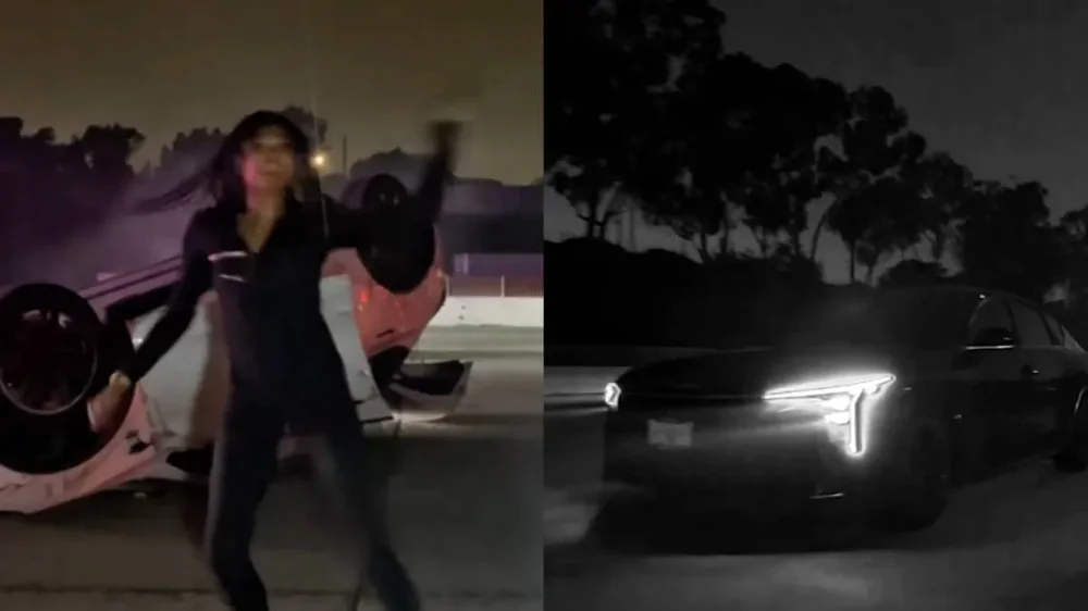 Перевёрнутая Tesla и танец посреди дороги