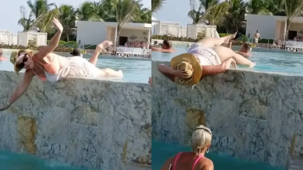 Неудачный момент во время фотосессии у бассейна