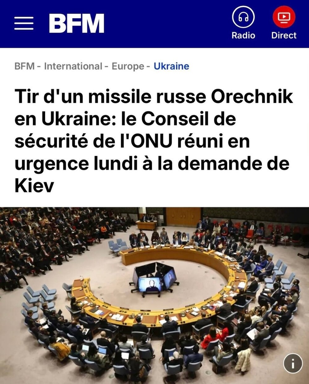 «Запуск российской ракеты «Орешник» на Украине»: Совет безопасности ООН по просьбе Киева соберется на экстренное заседание в понедельник
