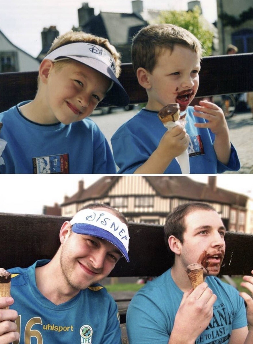 30+ примеров народного развлечения — уже взрослыми воссоздавать старые детские фото