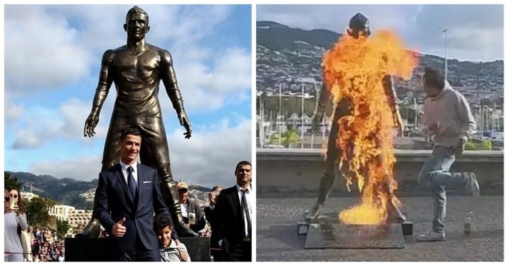 В Португалии подожгли статую Роналду