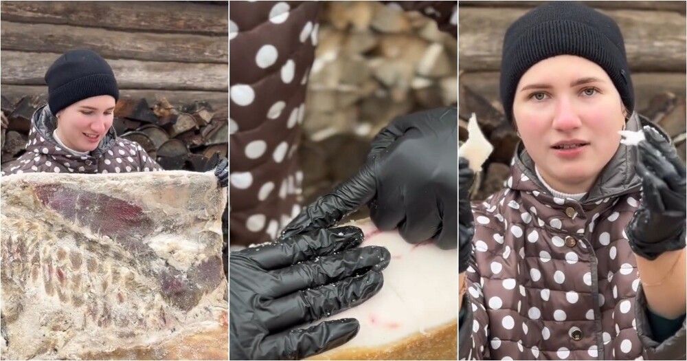Семья фермеров из Беларуси показала гигантский кусок сала