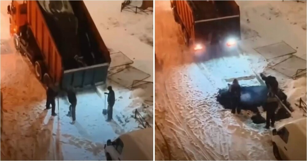 В Петербурге коммунальщики укладывают асфальт прямо на снег