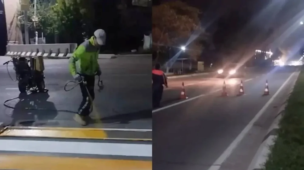 Ночной ремонт закончился разлитой краской на дороге