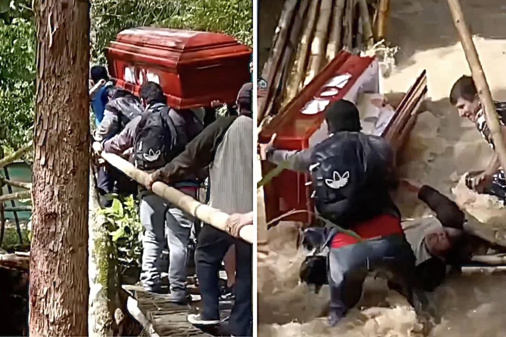 Похоронная процессия в Перу закончилась падением гроба в реку