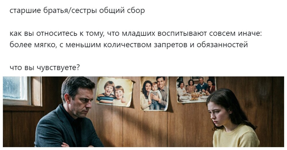 «Старшие дети - это своего рода полигон»: пользователи выясняют, почему старших воспитывают в строгости, а младших в тепле