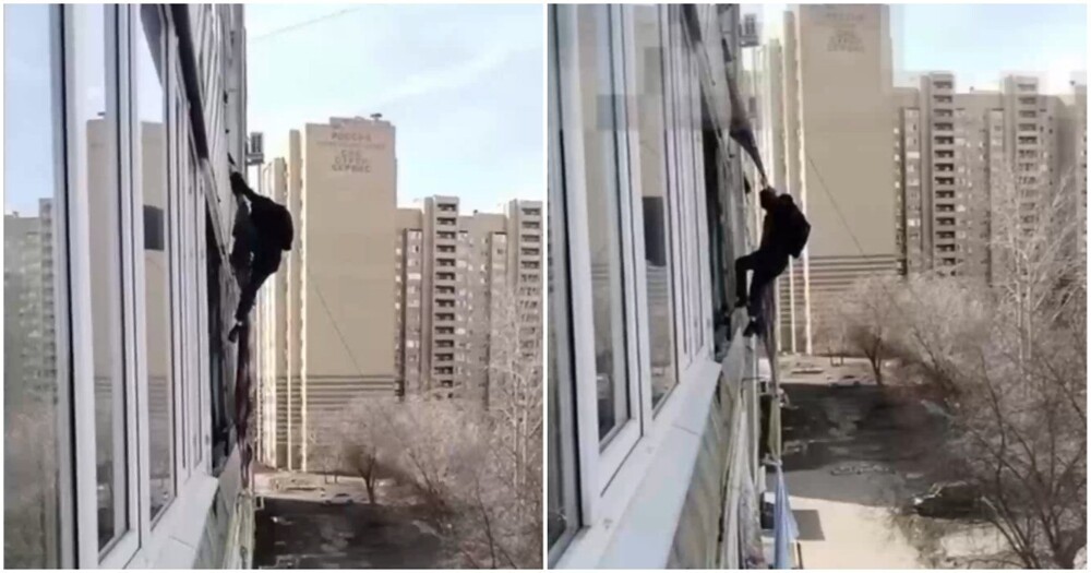 Попытка парня спуститься с шестого этажа по простыням