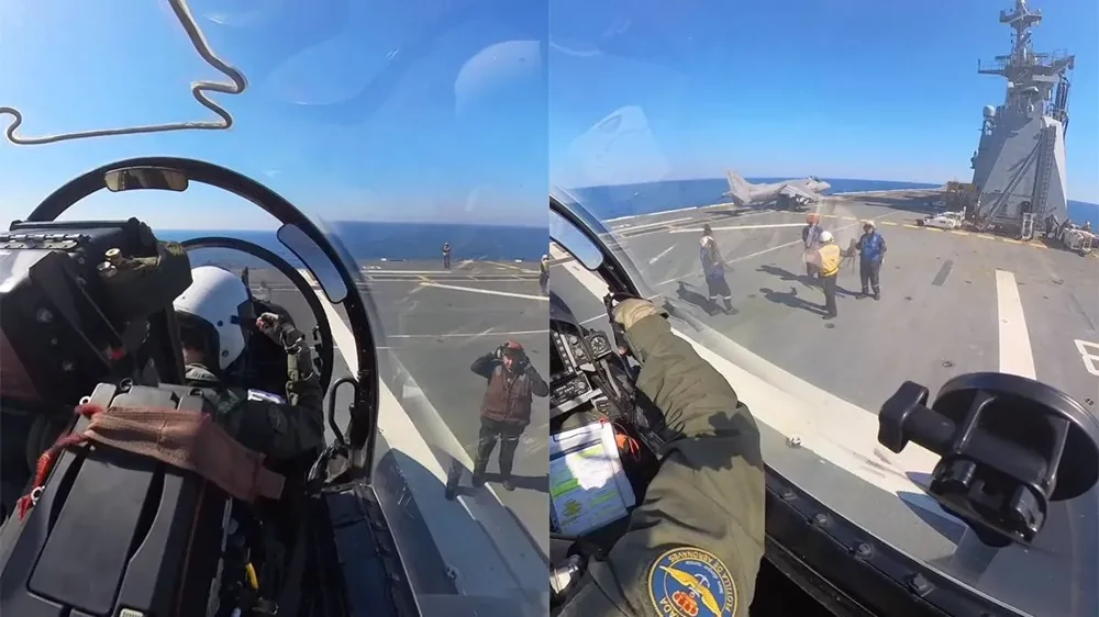 Видео из кабины: с авианосца запустили легендарный истребитель Harrier