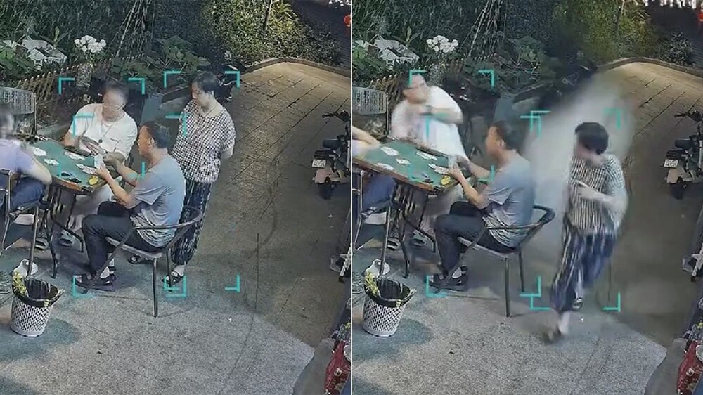 Женщина чудом избежала удара упавшего кондиционера во время игры в карты