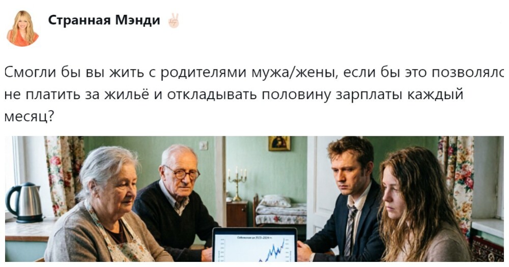 Годы ада или билет в будущее: пользователи выясняют, можно ли паре дружно жить с родителями на одной площади, чтобы накопить на своё жильё