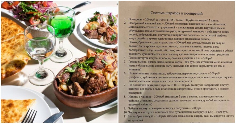 Система штрафов и поощрений в одном из ресторанов