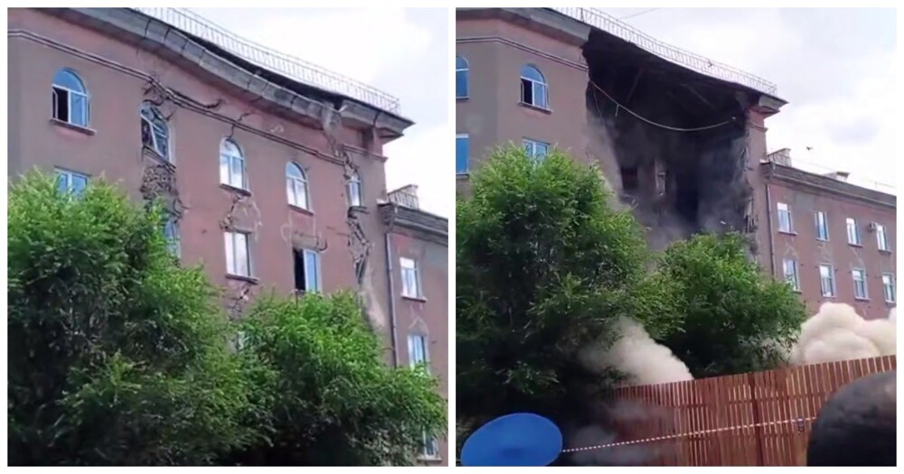 Момент обрушения подъезда многоквартирного дома в Саратове попал на видео