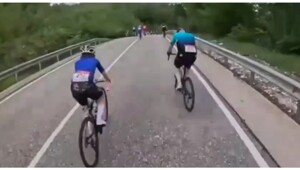 Курьезный эпизод во время велогонки