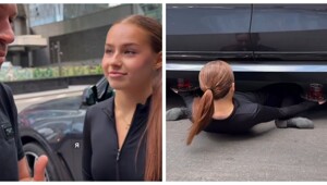 В Москве девушка поспорила с мужчиной на 50 тысяч рублей, что сможет проползти под машиной