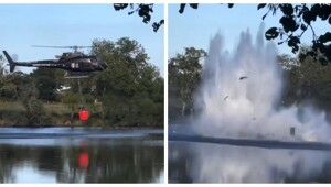 Во Франции пожарный вертолёт рухнул в пруд и разбился