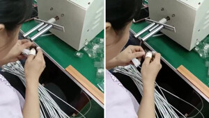 На видео показали процесс упаковки зарядных кабелей на фабрике в Китае ️