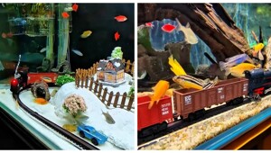 Китайский мастер собрал подводный поезд для аквариума