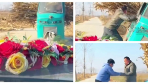 Мужчина уступил дорогу свадебному кортежу и был вознагражден