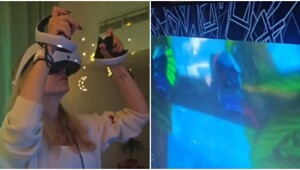 Девушка погрузилась в виртуальную реальность с головой