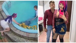 Женщина пришла на помощь мужу, который неудачно нырнул в бассейн