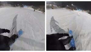 Лыжник выбрал не самый лучший костюм для катания