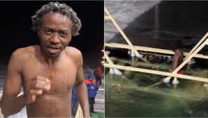 Эмоции на грани: чернокожий парень окунулся в прорубь