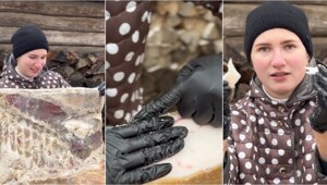 Семья фермеров из Беларуси показала гигантский кусок сала