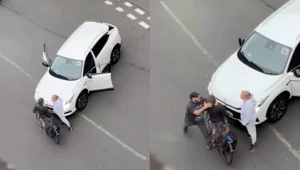 Конфликт между водителем и велосипедистом закончился неожиданно