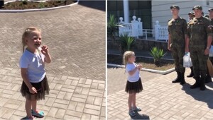 "Товарищ девочка": малышка встретила курсантов по пути из садика