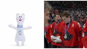 Реакция канадского хоккеиста на плюшевый талисман Олимпиады