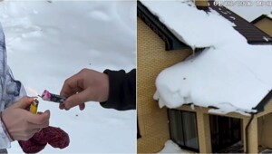 Необычный способ почистить снег с крыши