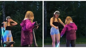 Тренировка девушки привлекла внимание всего двора