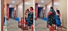 Упитанная девушка играет с подругами в детскую игру