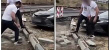 В&nbsp;Крыму мужчины сломали бордюр, чтобы объехать пробку