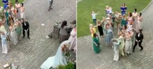 Ребёнок поймал букет невесты на свадьбе