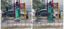 В Тюмени после ливней детская площадка превратилась в аквапарк