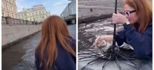 Операция «Раскрытый зонтик» по спасению котёнка развернулась в Крюковом канале