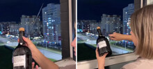 Неудачная попытка женщины открыть бутылку