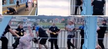 В США полицейский избил активиста, блокировавшего дорогу в знак протеста против миграционной политики